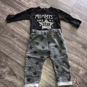 Black long sleeve onsie & grey sweat pants w stars